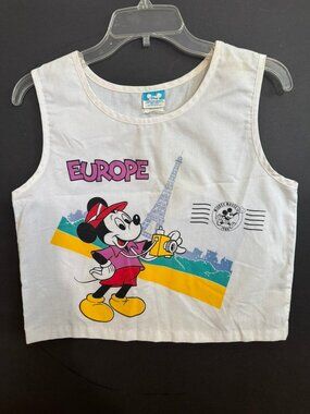 Vintage 90s Disney Mickey Mouse Europe Eiffel Tower Cotton Blend Tank Top Sz M